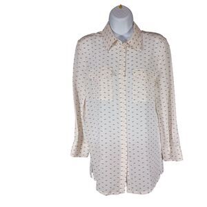 Escada Silk Blouse Womens Large Button Up Shirt Top Ivory Elephant Long Sleeve